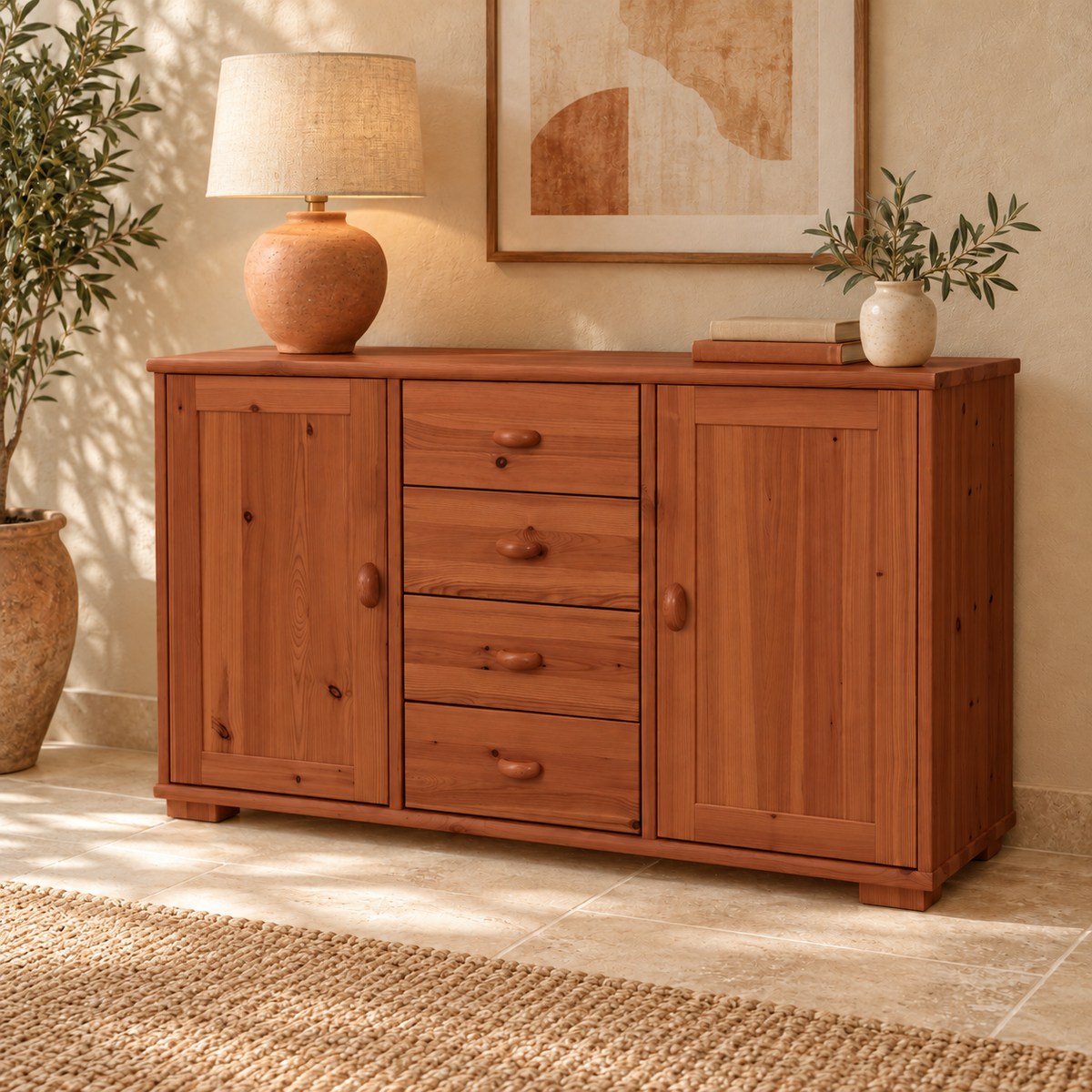 Vanessa Kommode aus Massivholz | 2-türig mit 4 Schubladen | 100% Bio-Massivholz Sideboard Anrichte