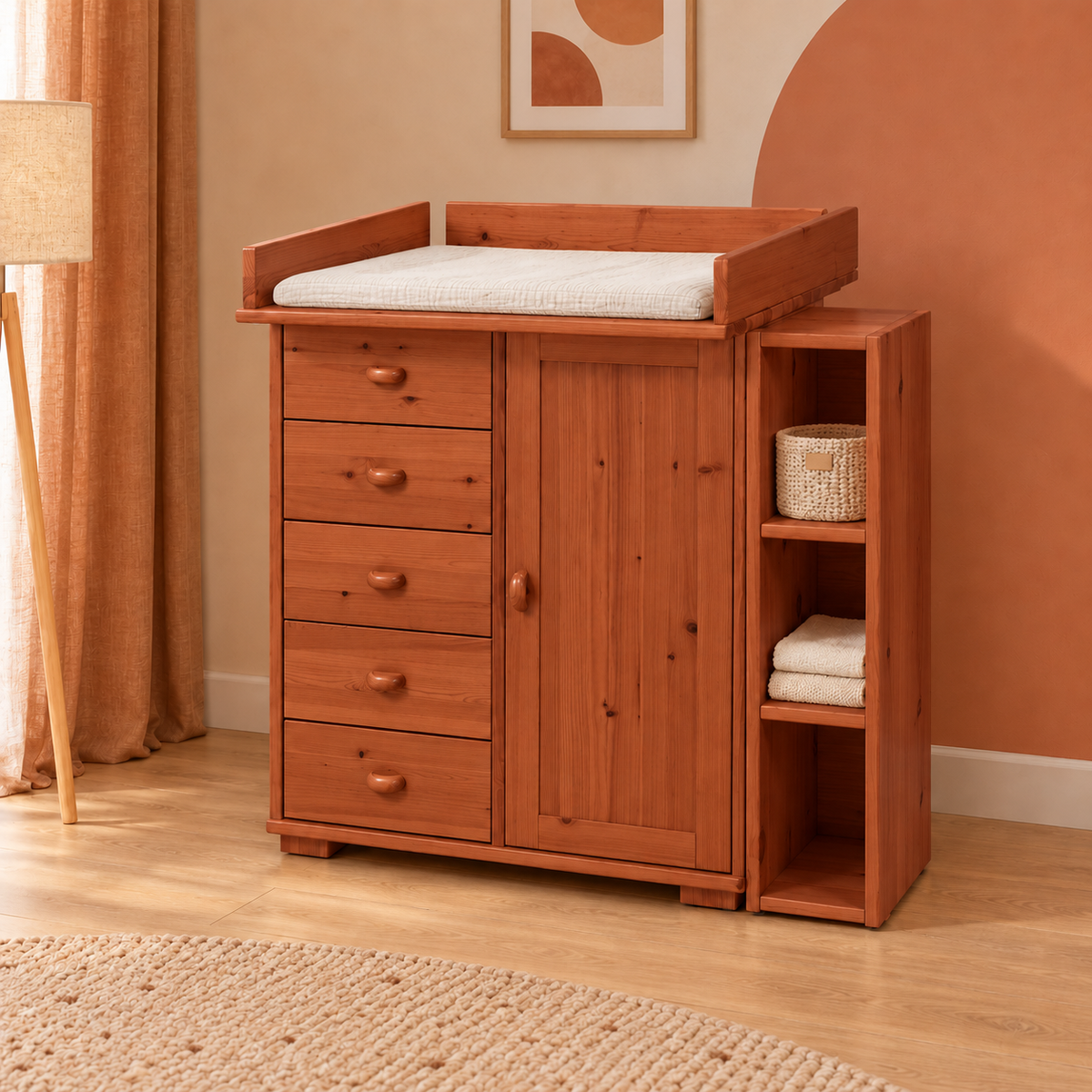 Vanessa Wickelkommode Set aus Kiefer Massivholz – 100% Bio Wickeltisch Set für Ihr Baby