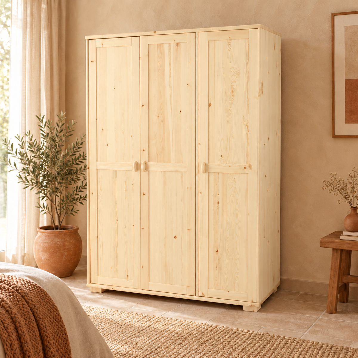 Vanessa Kleiderschrank Bio Kiefer | 3-türig aus 100% massivem Holz