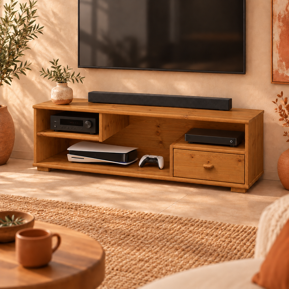 Vanessa TV-Schrank Bio Kiefer Massivholz mit 1-Schublade