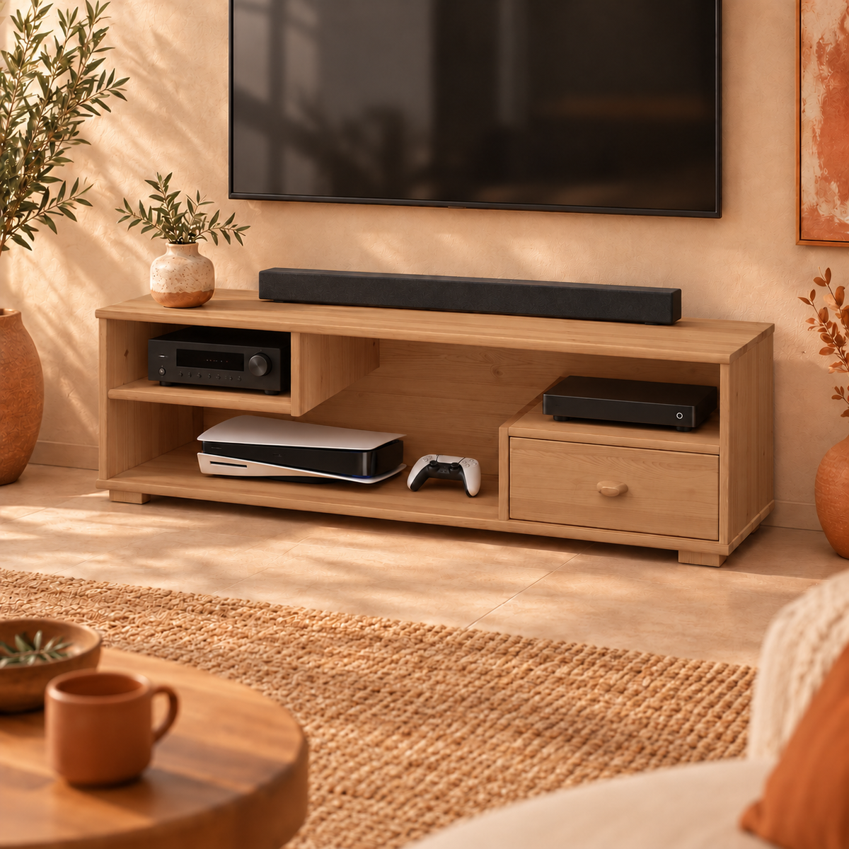 Vanessa TV-Schrank Bio Kiefer Massivholz mit 1-Schublade