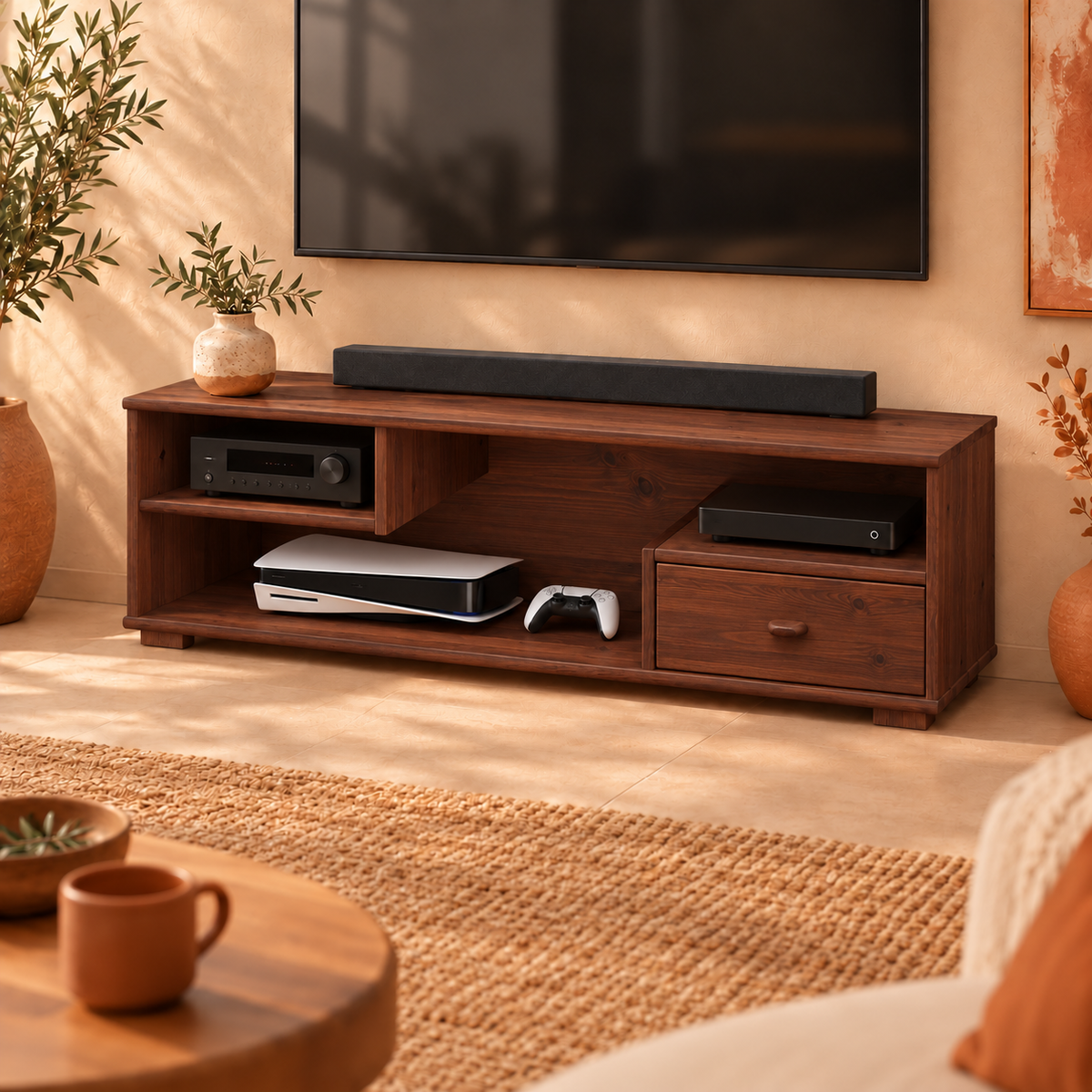 Vanessa TV-Schrank Bio Kiefer Massivholz mit 1-Schublade