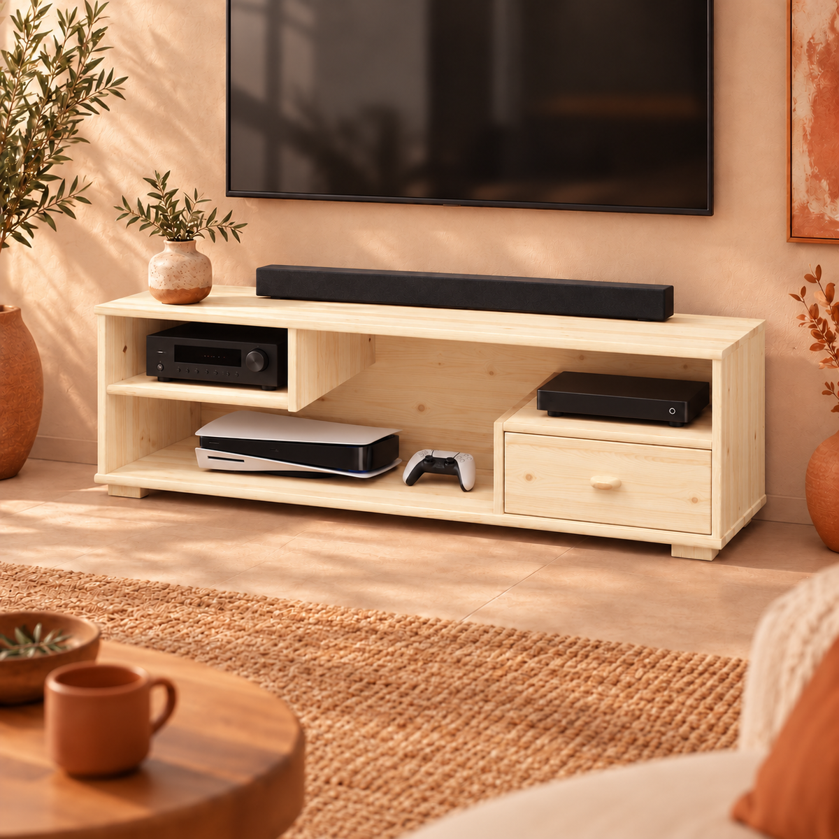 Vanessa TV-Schrank Bio Kiefer Massivholz mit 1-Schublade