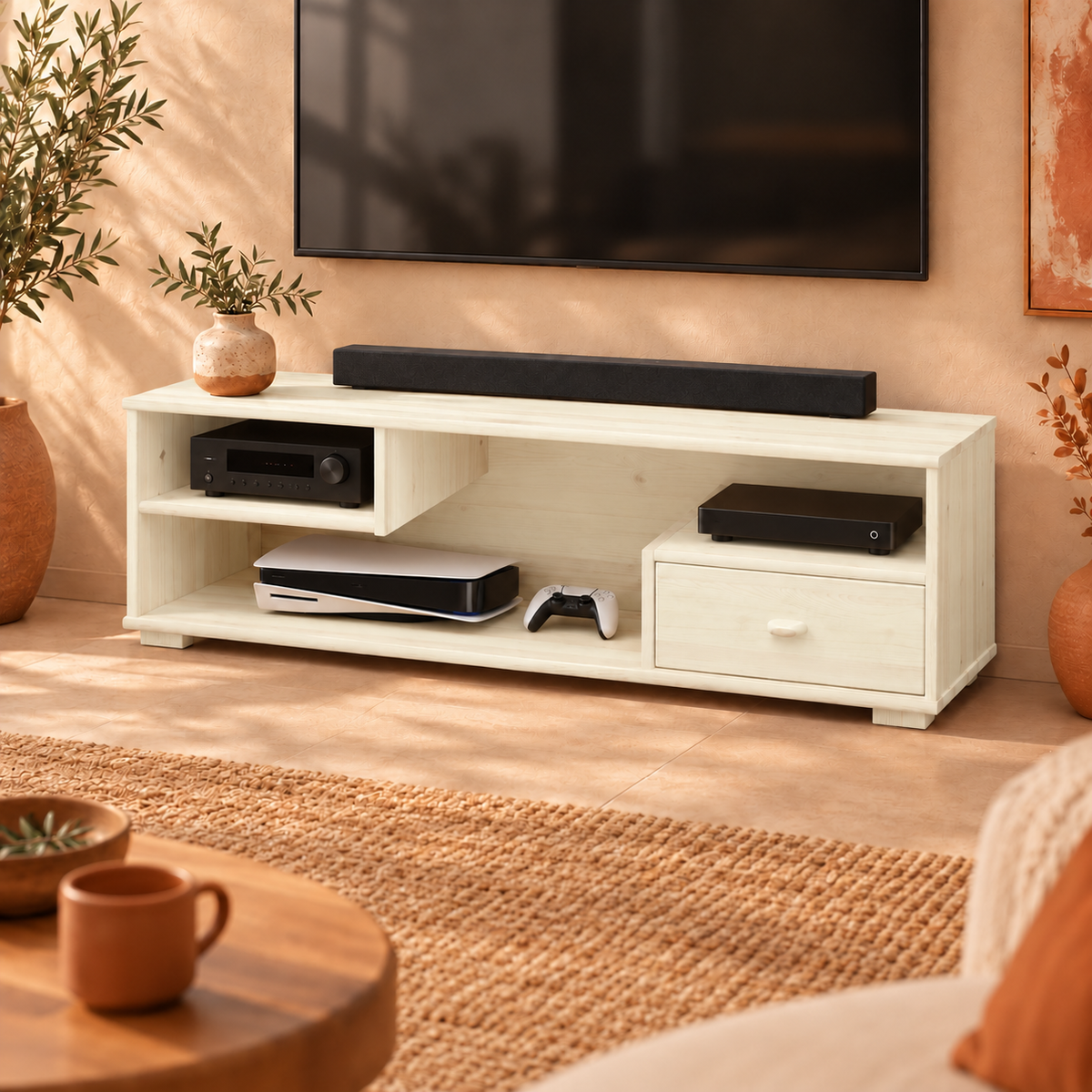 Vanessa TV-Schrank Bio Kiefer Massivholz mit 1-Schublade