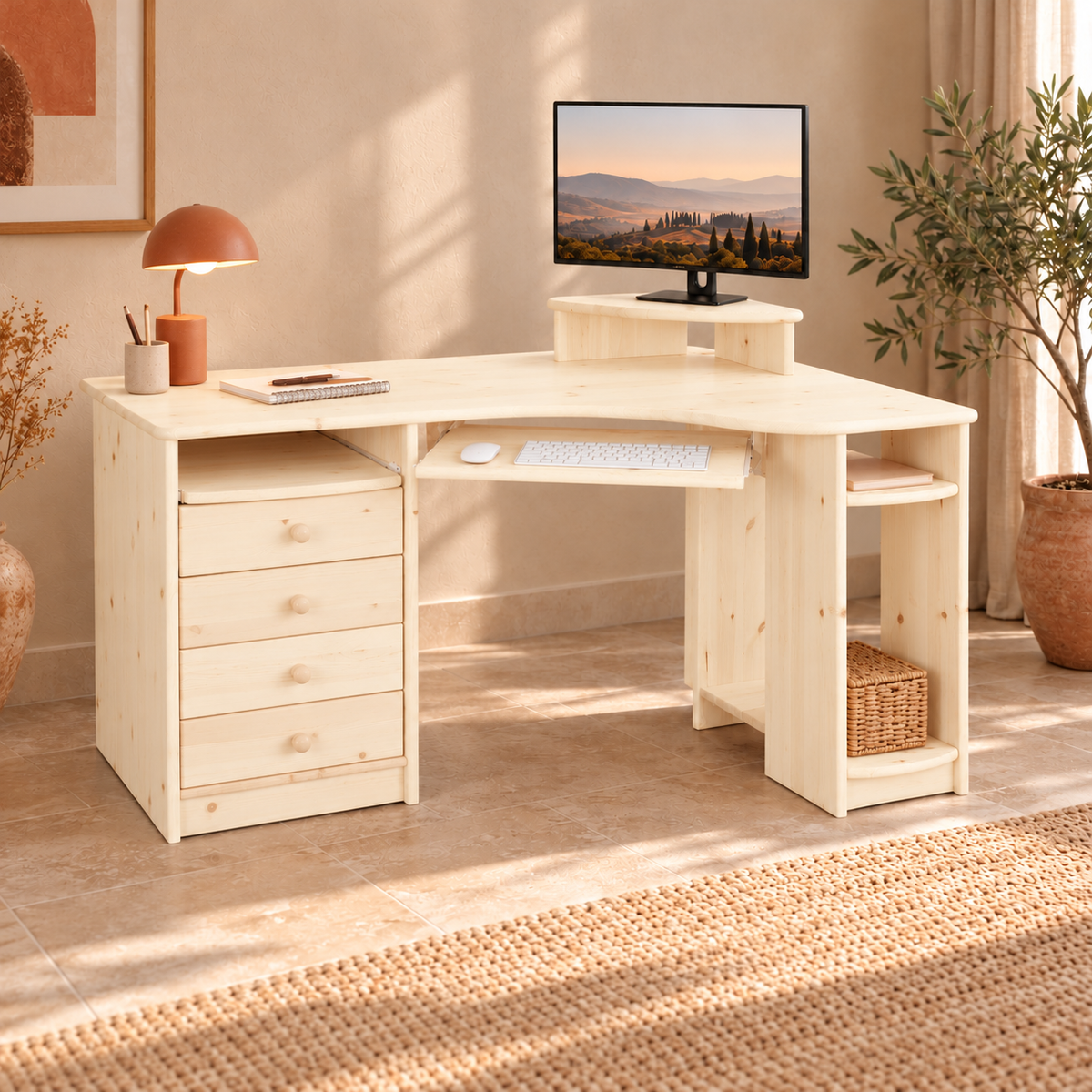 Eck-Schreibtisch aus Kiefer L – Ergonomisch, nachhaltig und stilvoll