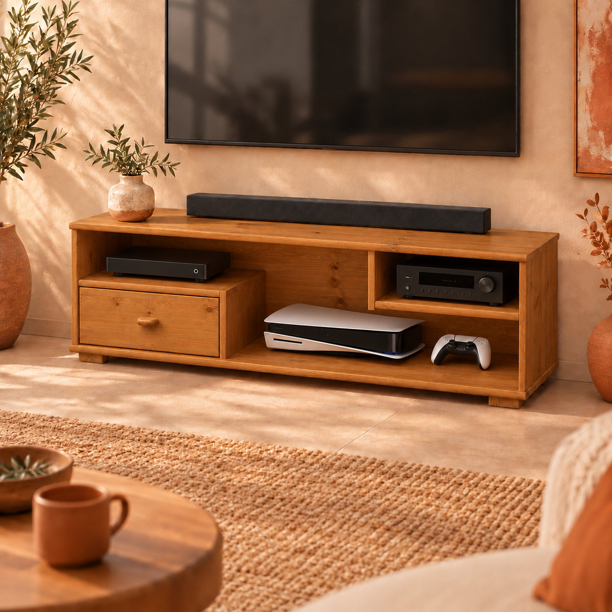 Vanessa TV-Schrank Bio Kiefer Massivholz mit 1-Schublade