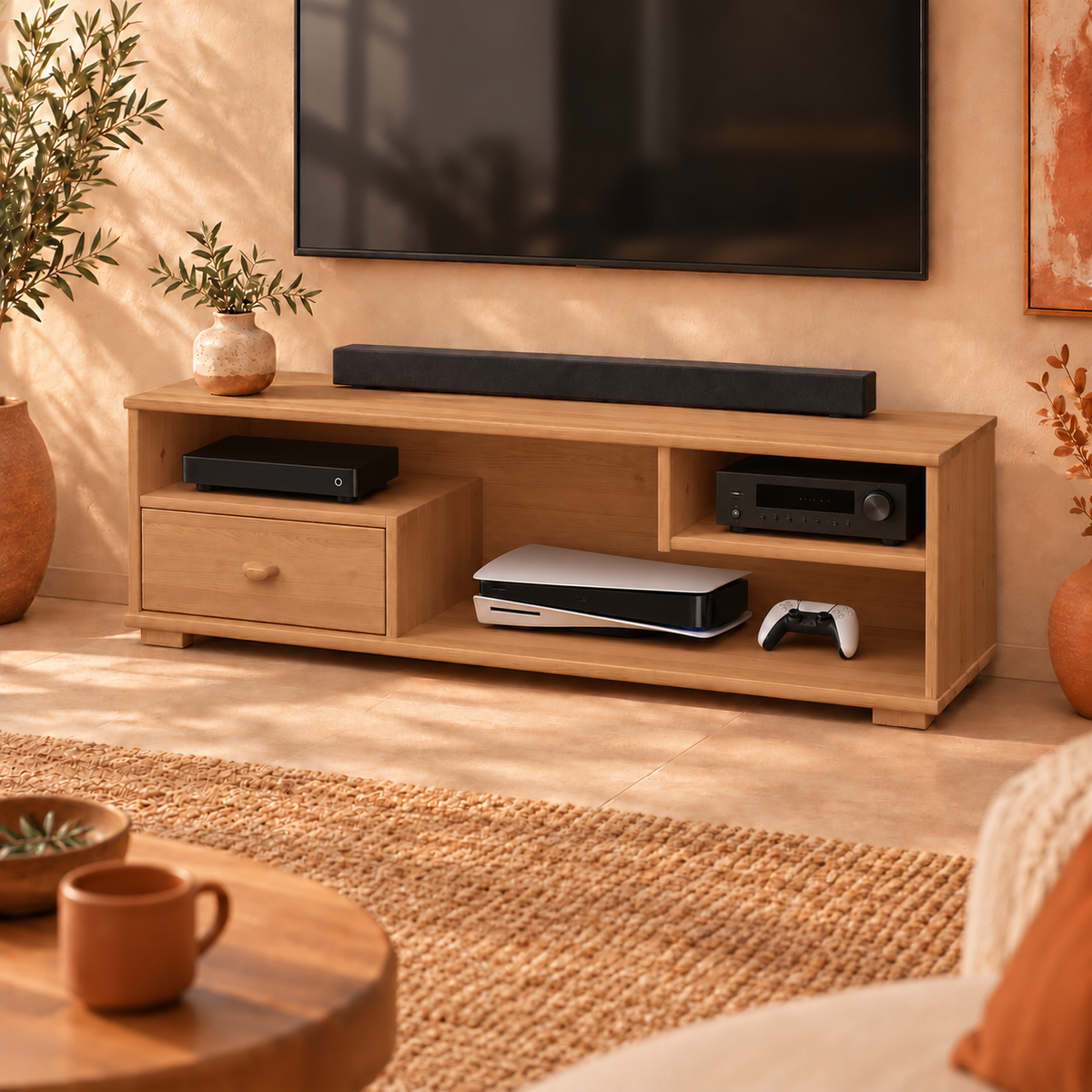 Vanessa TV-Schrank Bio Kiefer Massivholz mit 1-Schublade