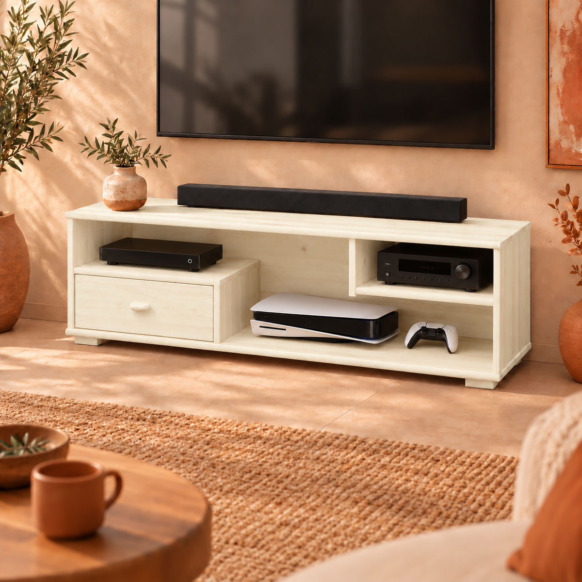 Vanessa TV-Schrank Bio Kiefer Massivholz mit 1-Schublade