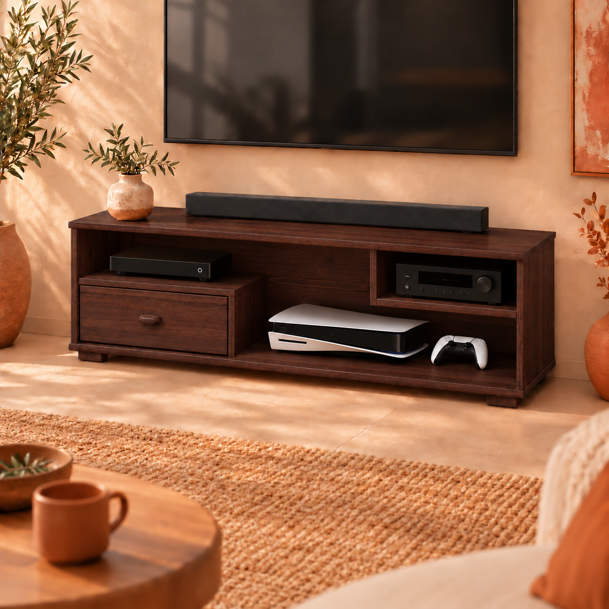 Vanessa TV-Schrank Bio Kiefer Massivholz mit 1-Schublade