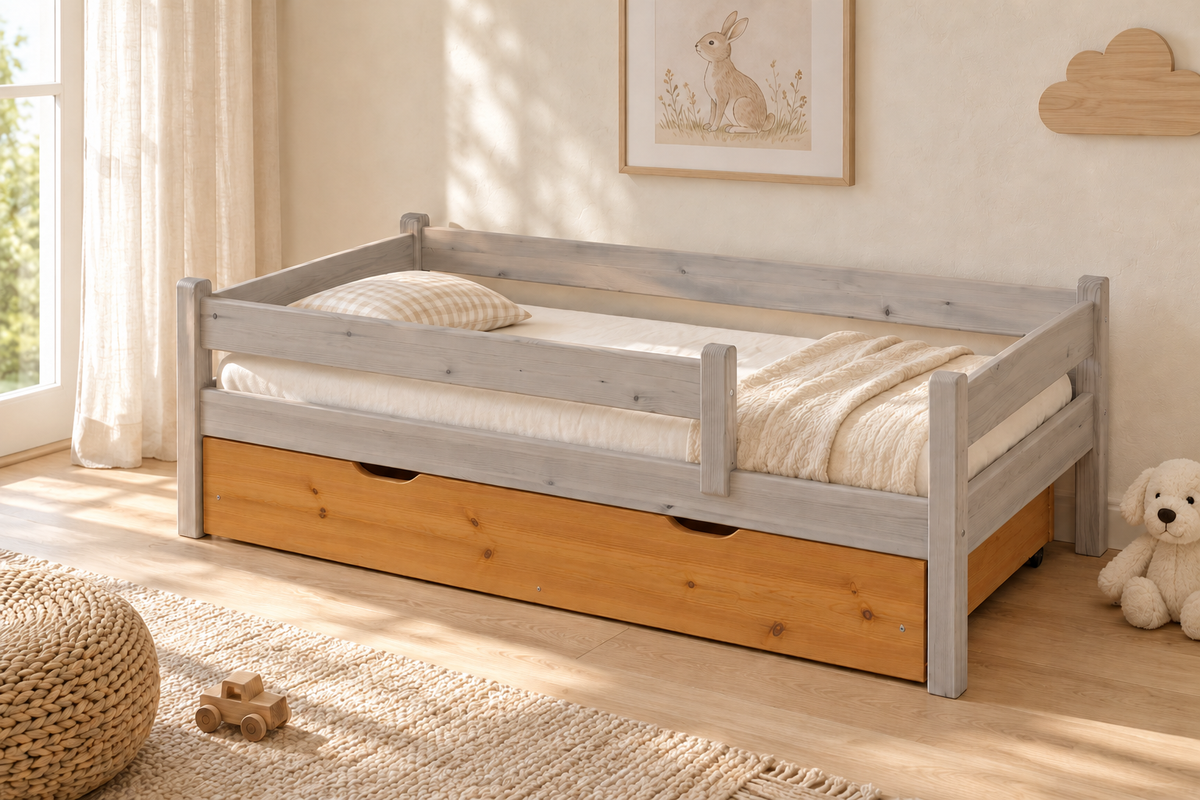 Bettkasten Kinderbett 80x160cm aus Kiefer Massivholz | 100% Bio | Naturholz