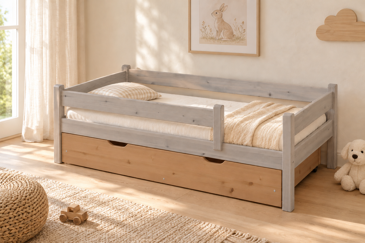 Bettkasten Kinderbett 80x160cm aus Kiefer Massivholz | 100% Bio | Naturholz