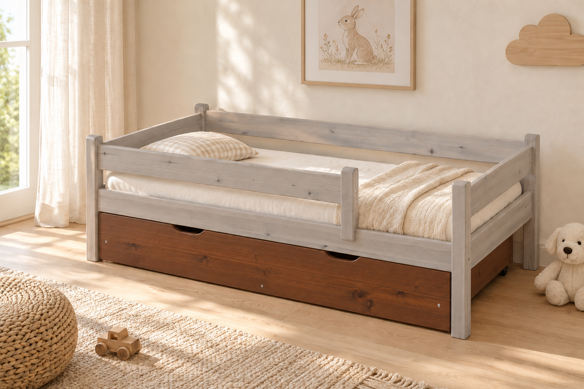 Bettkasten Kinderbett 80x160cm aus Kiefer Massivholz | 100% Bio | Naturholz