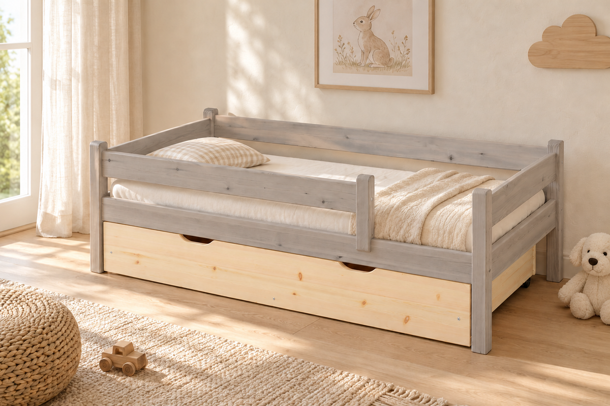 Bettkasten Kinderbett 80x160cm aus Kiefer Massivholz | 100% Bio | Naturholz