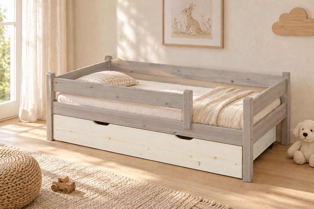 Bettkasten Kinderbett 80x160cm aus Kiefer Massivholz | 100% Bio | Naturholz