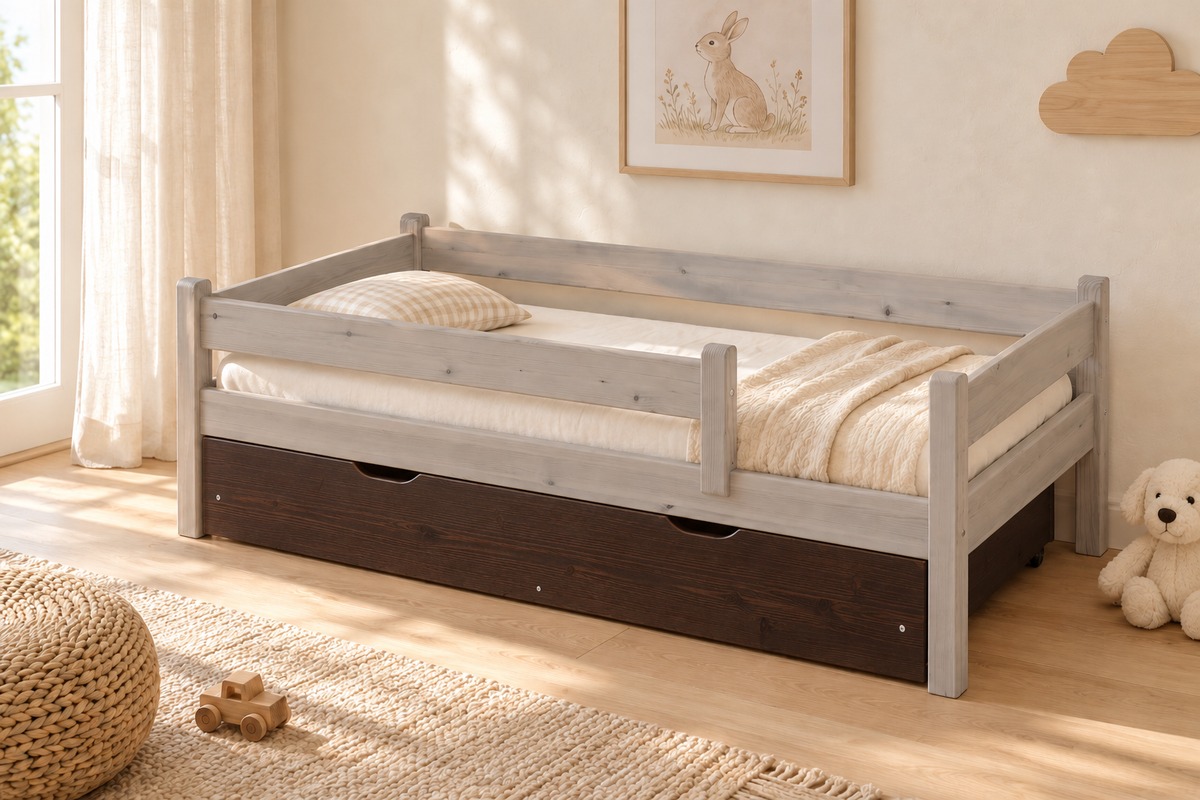 Bettkasten Kinderbett 80x160cm aus Kiefer Massivholz | 100% Bio | Naturholz